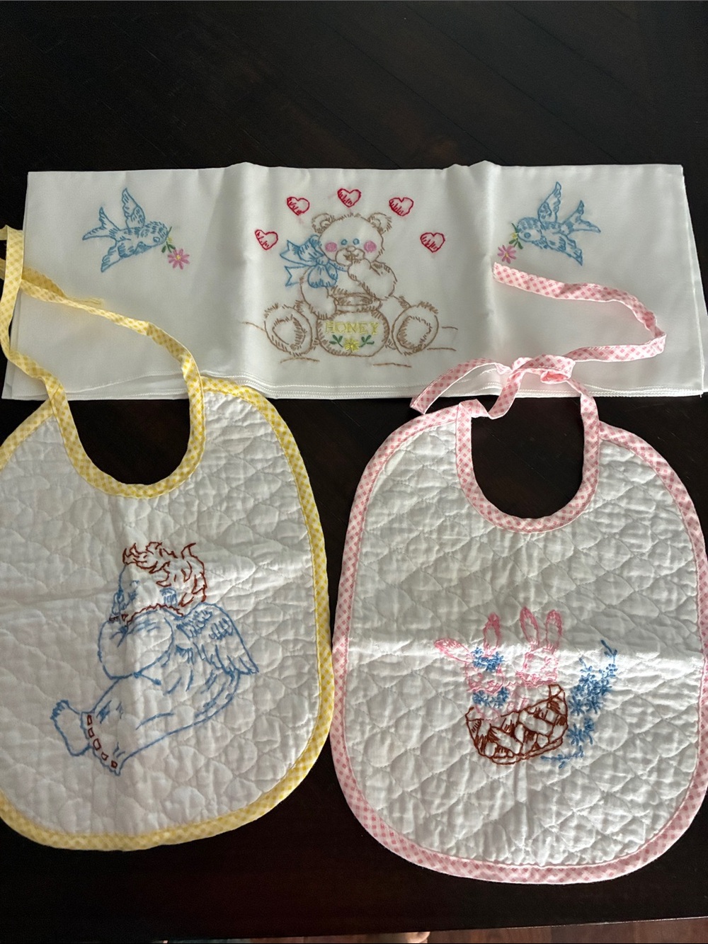 Hand-Embroidered Baby Bib Set - Pink & Yellow